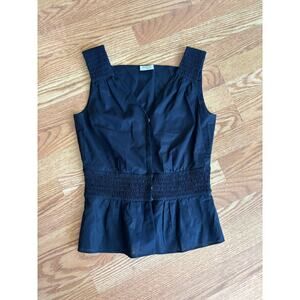 AKRIS punto Black Cotton Peplum Top Size 6 Smocked Sleeveless Minimalist Luxury